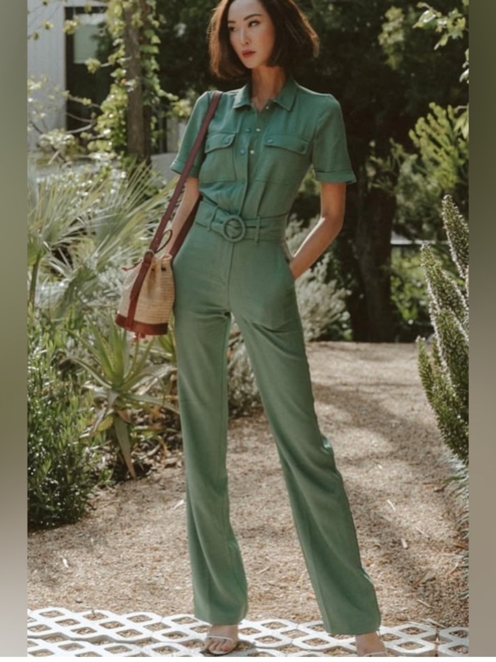 Sezane Green Utility Jumpsuit with Belt size 36 US4